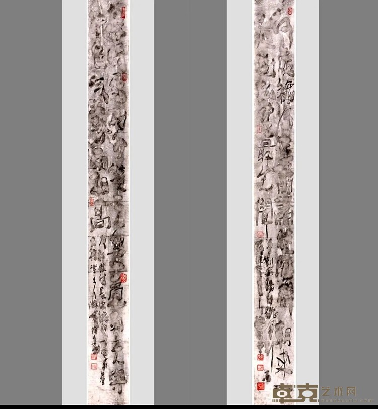 《迹语-醉秋：秋风引》《迹语-醉秋：长安秋望》 海岩宿千 178x18cmx2条屏 2017年 纸本水墨书艺