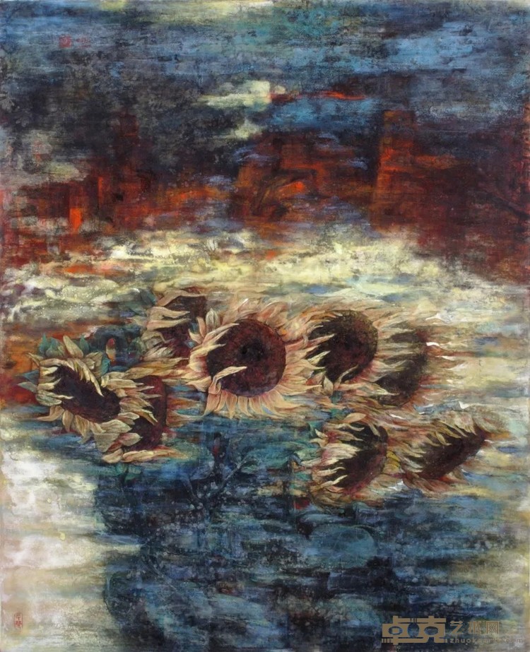 《热风》 海岩宿千 150x123cm 纸本水墨岩彩，天然矿物色