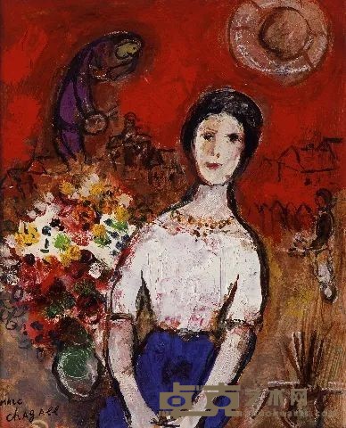 《瓦瓦的画像》 夏加尔 27x22cm 1953-1956年 纸板油画