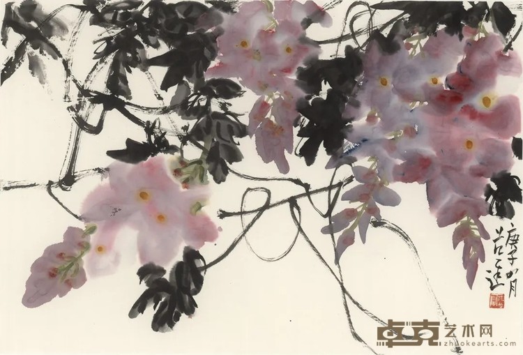 《紫藤》 范存刚 34x48cm 纸本设色