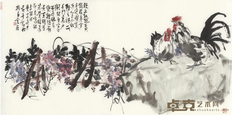 《头戴红冠不用裁》 范存刚 126x256cm 纸本设色