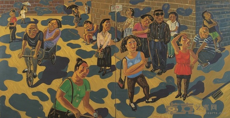 《等车》 陈曦 160x320cm 1994年 布面油画