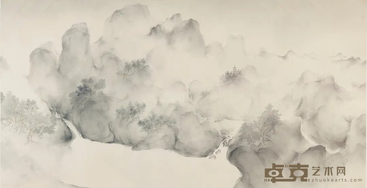 《溪山清远》 郑文 90x180cm 2020年 绢本水墨