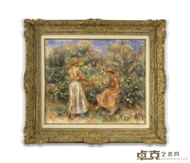 《卡涅花园里的两女子》 皮埃尔-奥古斯特·雷诺阿 作品：55X65厘米(215/8x259/16英寸），画框：76.8x87.6x6.4厘米(301/4x341/2x21/2英寸) 1918年 油彩画布