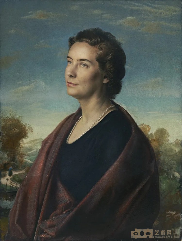 《戴珍珠项链的女士肖像》 (意) 皮埃特罗·阿尼戈尼 (1910-1988) 80x60cm 1958年 布面油画