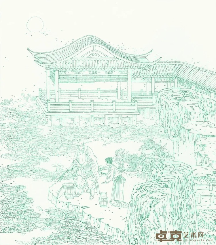 《二十四孝组画·涤亲溺器》 戴宏海 31x27cm 2014年 绢本白描