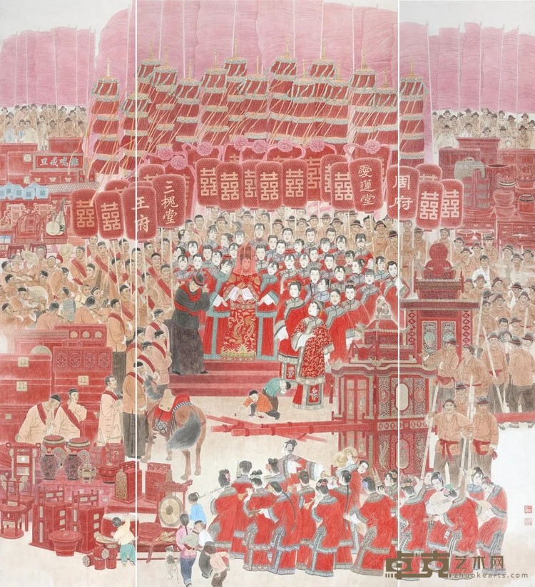 《十里红妆》 戴宏海 285x262cm 2020年 纸本重彩