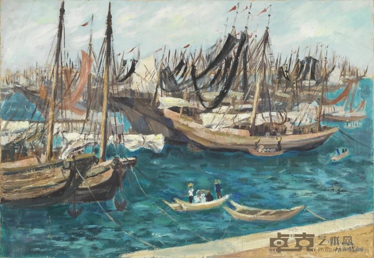 《渔港》 梁运清 52×75cm 1964年 布面油彩