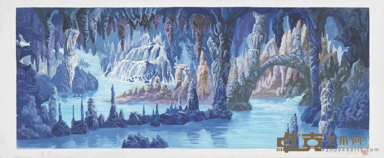 《贵州安顺龙宫壁画稿》 梁运清 32×80cm 1985年 布面油彩