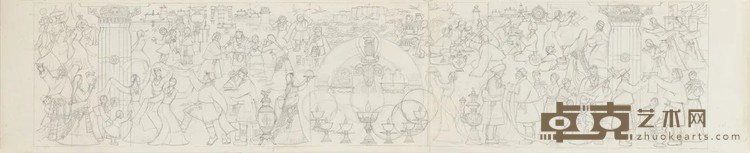 《吉祥如意（人民大会堂西藏厅壁画设计稿）》 梁运清 37×170cm 1982年3月-6月 铅笔、图画纸