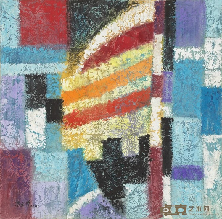 《墨与彩抽象画幻彩无垠之七》 梁运清 50×50cm 2001年 墨、纸本水粉