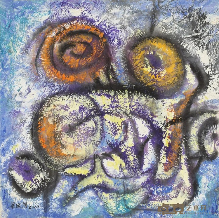 《墨与彩抽象画幻彩无垠之六》 梁运清 47×47cm 2001年 墨、纸本水粉