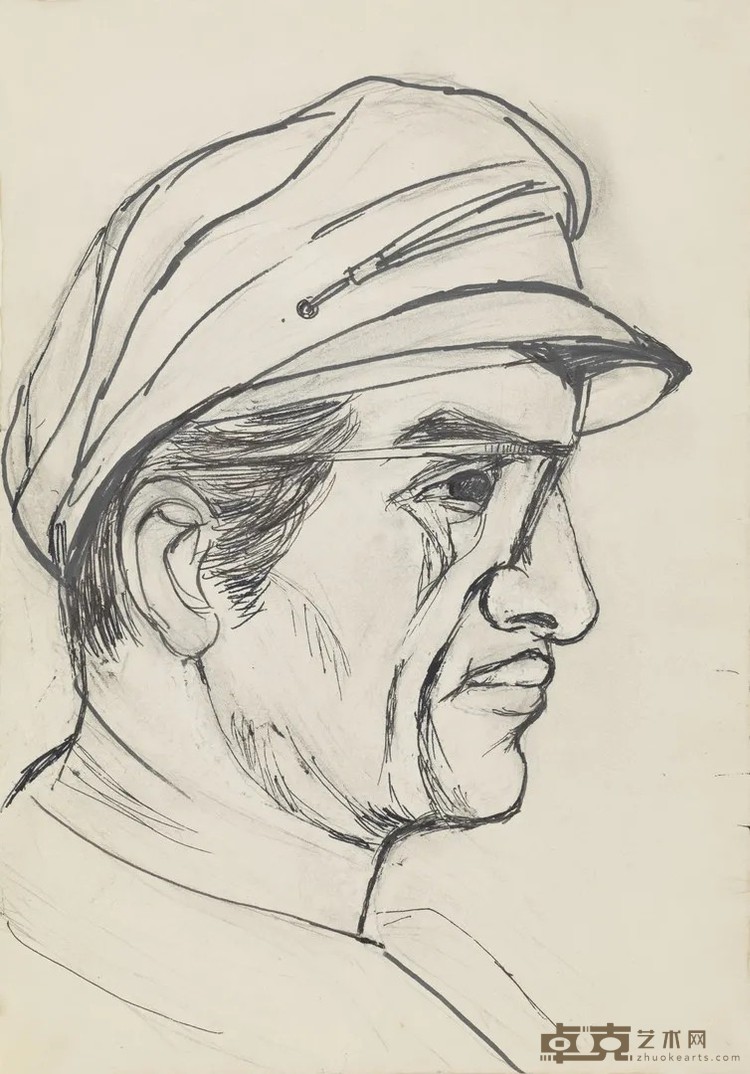 《德国炼钢厂工人之一》 梁运清 60×42cm 1958年 水彩纸油性笔