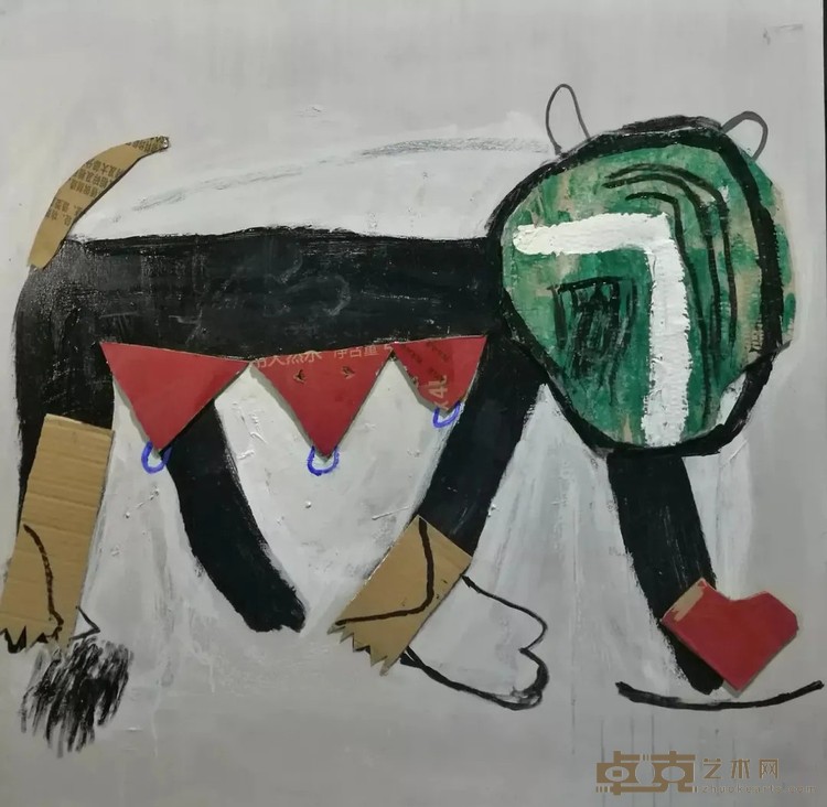 《行走》 张刍狗 90x90cm 2018年 布面丙烯、纸板