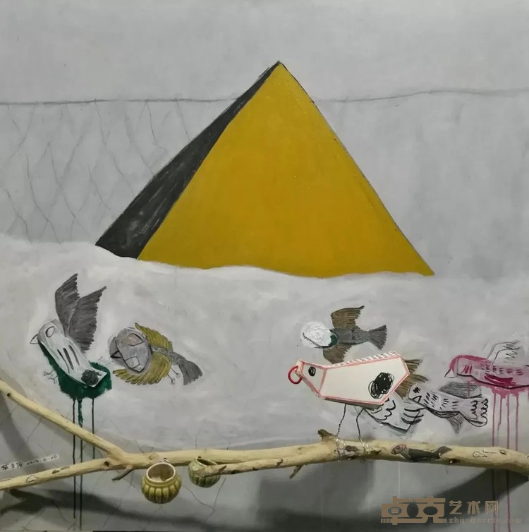 《世外桃源》 张刍狗 90x90cm 2017-2019年 油画、樟木、纸板