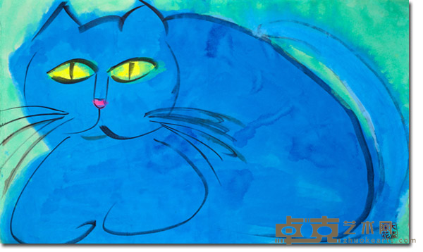 《蓝猫》 丁雄泉 画芯尺寸：80x50cm 宣纸丙烯
