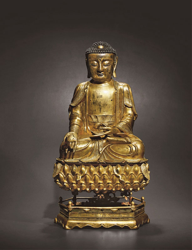 28 明•铜鎏金药师佛坐像