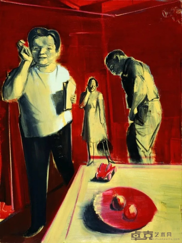 《三个人和两个桃子》 马轲 200x150cm 2007年 布面油画