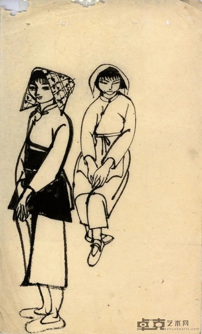 《水乡的记忆》创作素材之107 袁运生 12.1×19.9cm 1962年 纸本墨笔