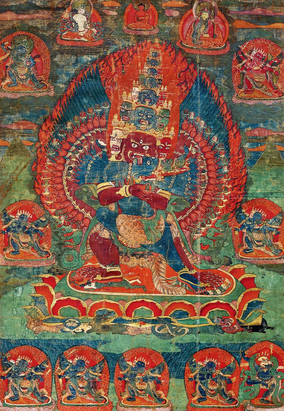 1814 大殊胜嘿茹迦唐卡 西藏 17-18世纪 棉布矿物彩绘 纵70厘米 横