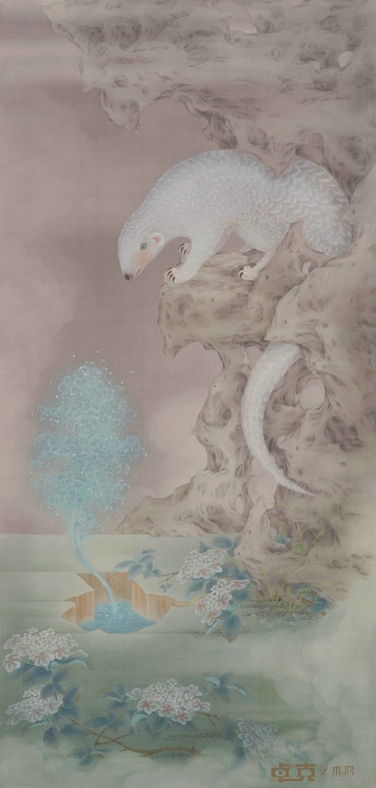 王昊石鲮浮泉 130X62cm 绢本 2020年作.jpg