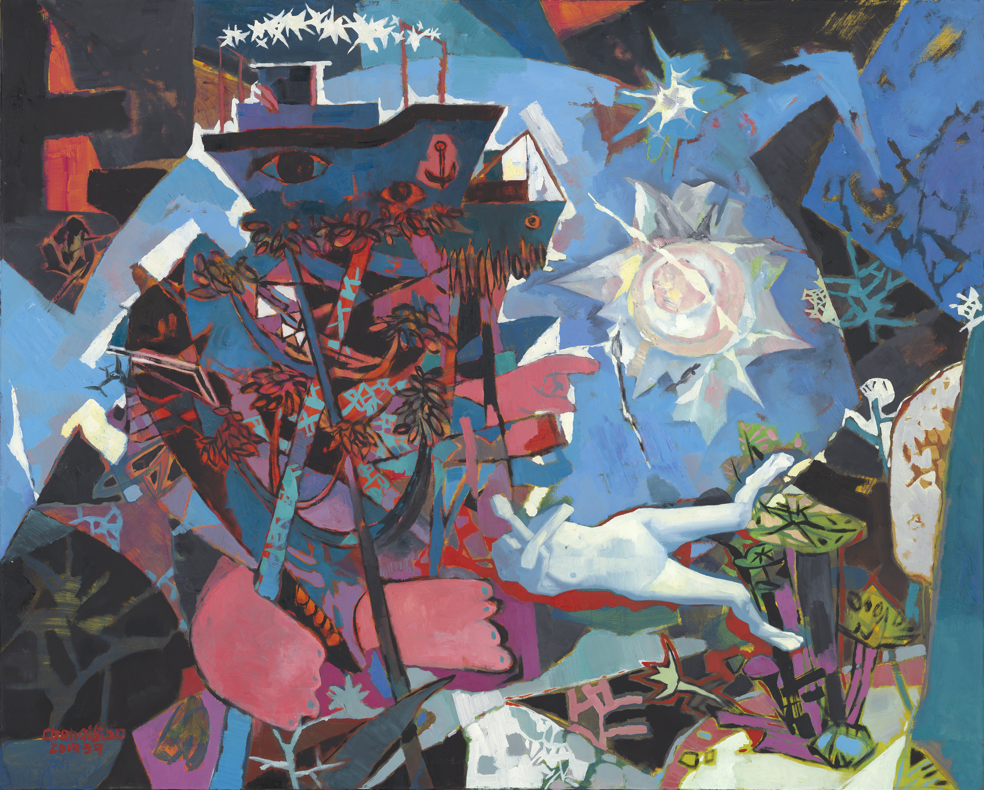 长在花上面的船100x80cm