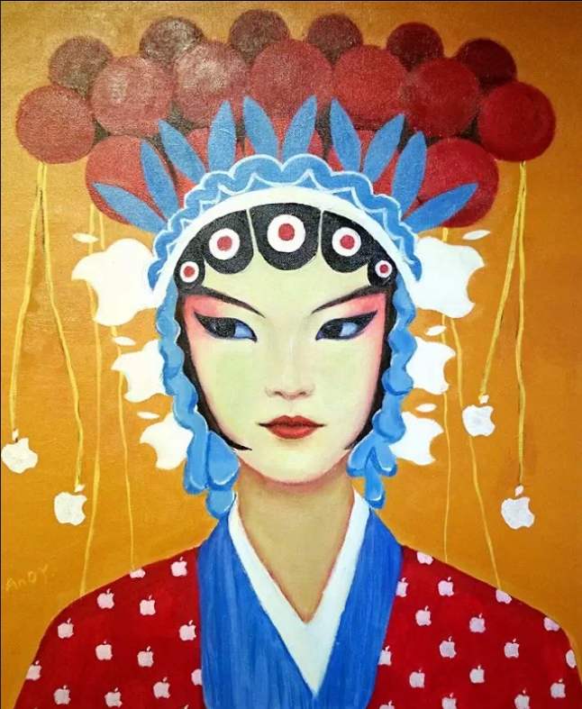 安迪《京剧女孩之Apple》 布面丙烯 50×60cm