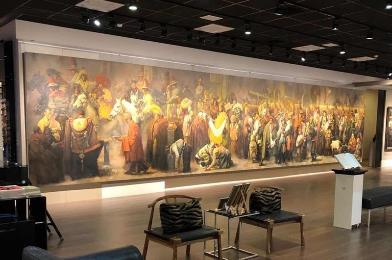 2020年巨幅油画《晒佛节》在中国台北展出被收藏_副本