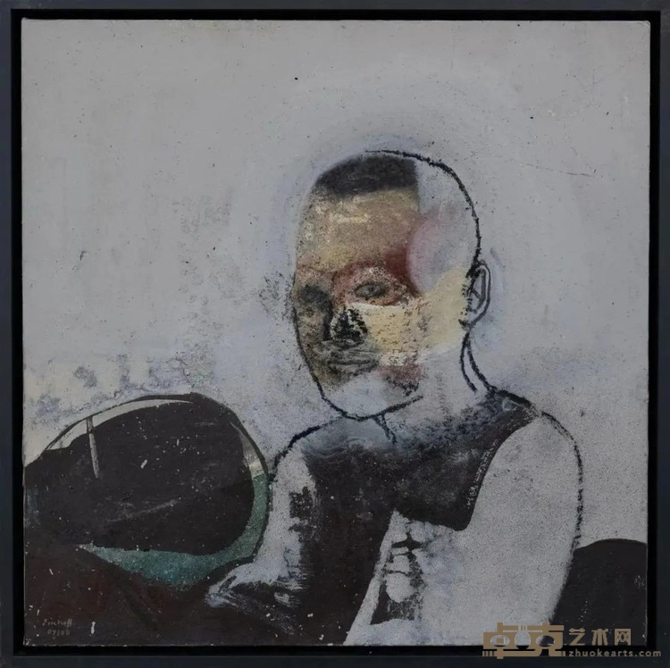 《自画像》2004丙烯、碳粉、沙子、帆布、木板40×40cm.jpg