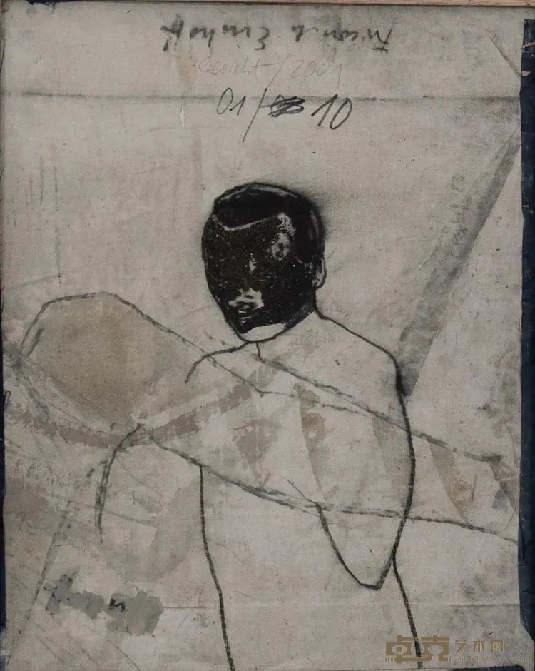 《面孔 01、10》双面画 反面。丙烯、碳粉、泥土、帆布、木板 55×44.5cm.jpg