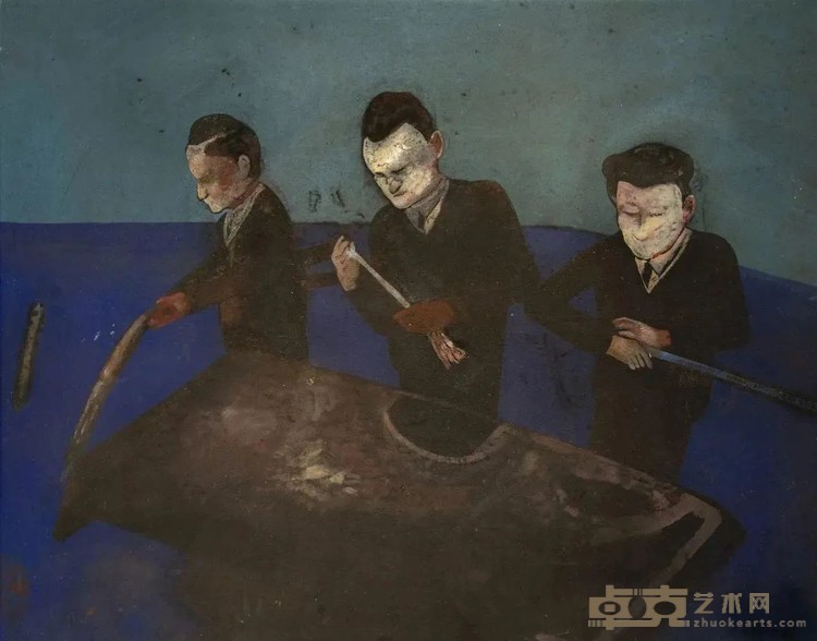 《专注制作》丙烯、碳粉、沙子、帆布1988年 115×145cm.jpg