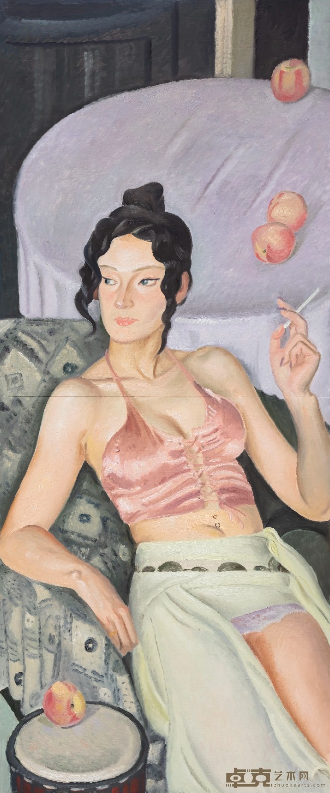 《桃色》，木板油画，120 × 50 cm，2023.jpg