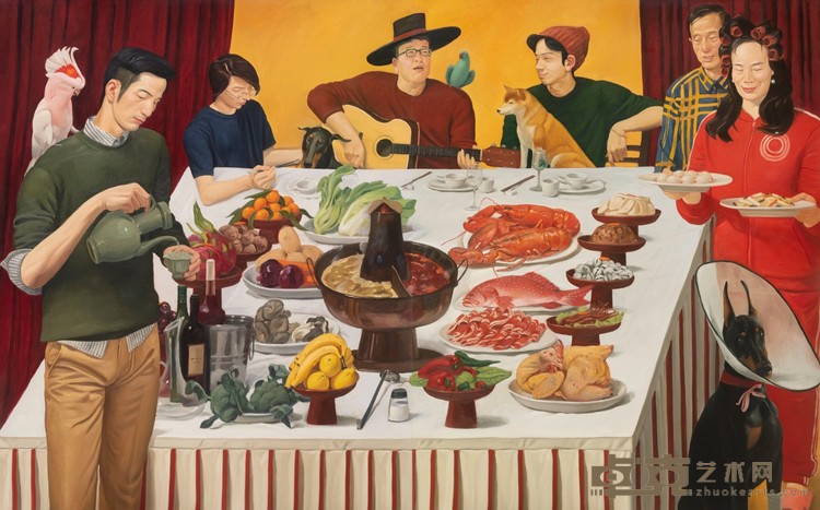 《餐桌上的家》，布面油画，160 × 280 cm，2023.jpg