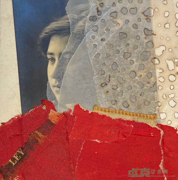 Nuria Rossell《红线之十三 Red Thread No.13》木板综合材料 Mixed media on wood 12x12cm 2022
