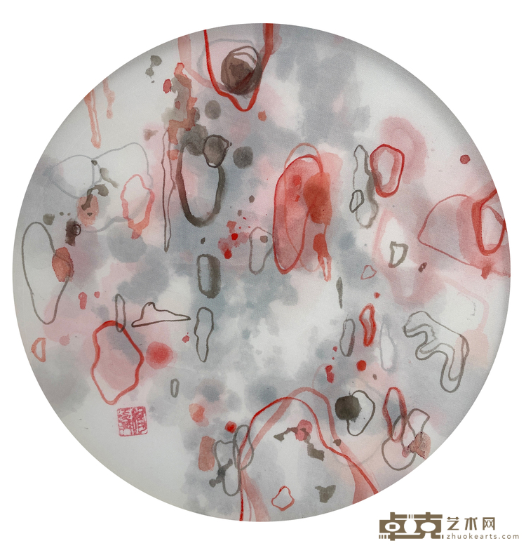 杨舜 Yang Shun《微花园：次序 Micro Garden： Sequence》宣纸、欧根纱、水墨、丙烯 Xuan paper, organza, ink, and acrylic φ28cm 2023