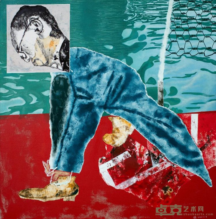 系鞋带的人  2020 布面综合材料 120*120cm