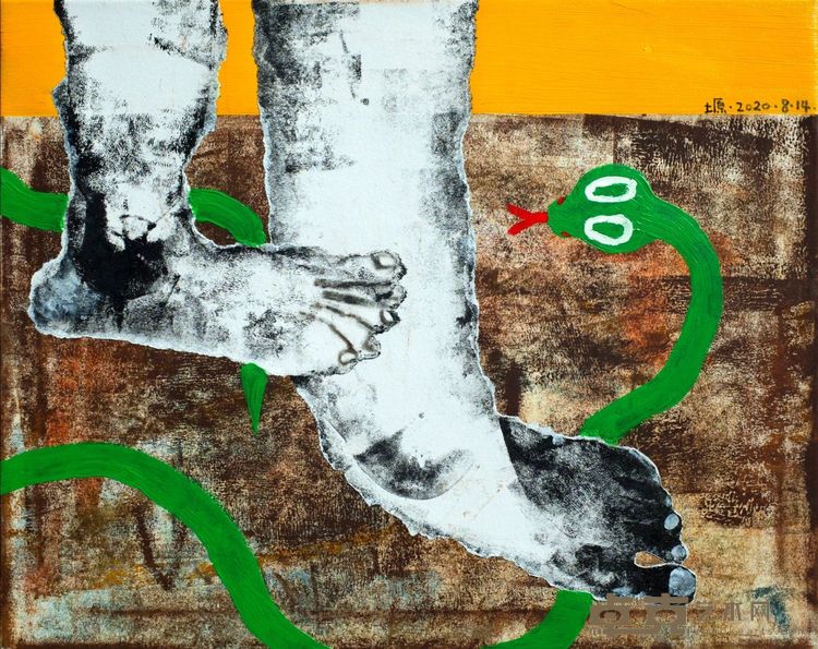 打蛇打七寸  2020  布面综合材料  40*50cm