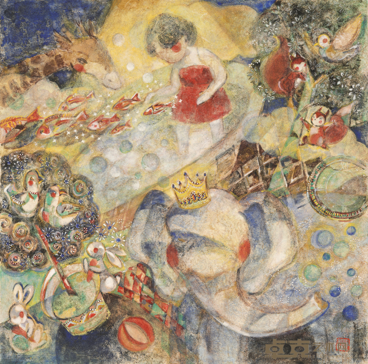 《玩耍 Play》纸本重彩 Mineral color on paper 47x46cm 2018