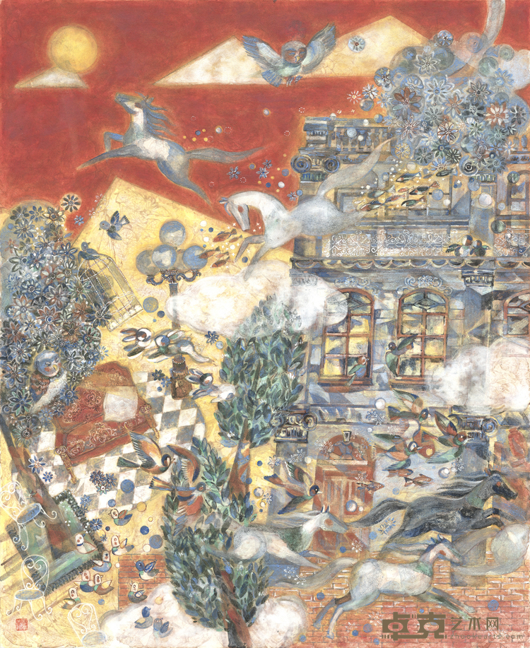 《寻梦 The Dream》纸本重彩 Mineral color on paper 90x100cm 2021