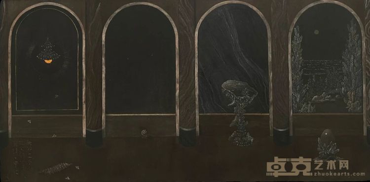 卜實，《花神、酒神、爱神》，2023，木板水性坦培拉19×37cm