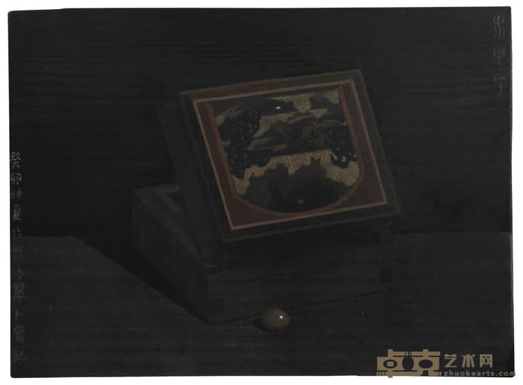 《水中月》，木板水性坦培拉14×22cm