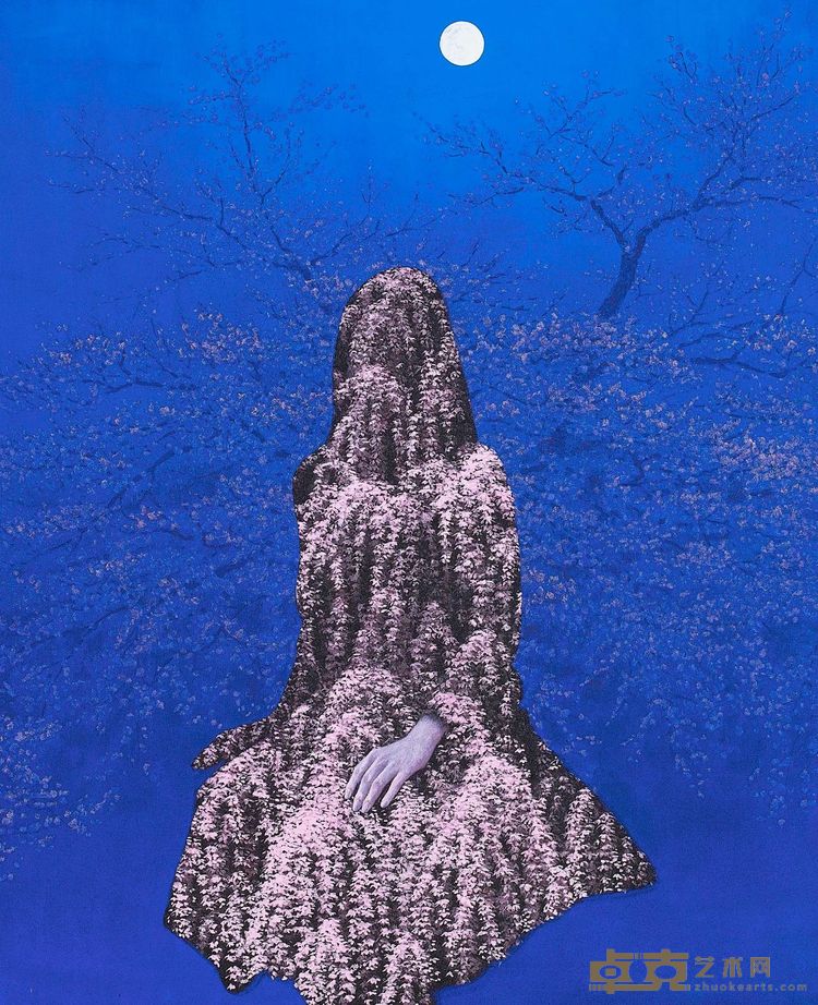 二川和之《记忆 _夜樱_》65.2x53.0cm纸本矿物颜料2022