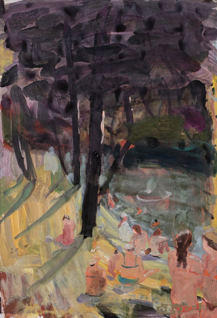 沙滩 The Beach纸本水粉 Gouache on paper, 37.5x52.5cm, 2023