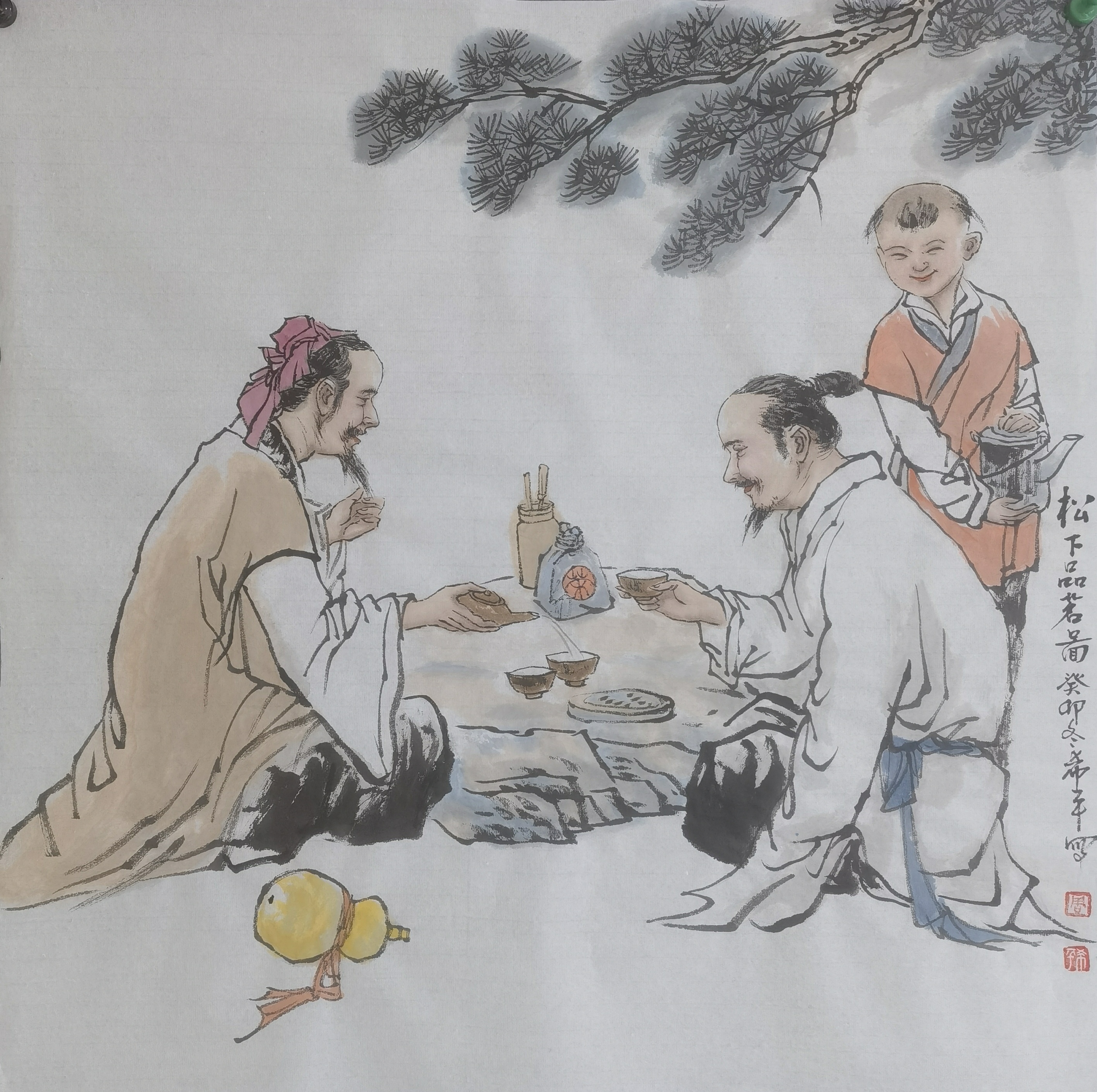 松下品茗图69x69cm