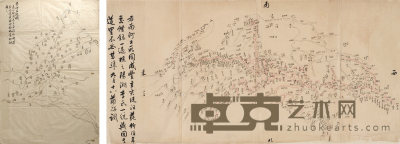童 华（1818～1889） 南河工段图（包括金陵到京江）黄河五徙图 52.5×26.5cm 36x25.5cm