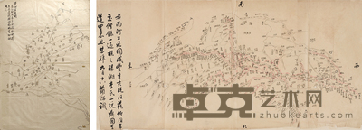 童 华(1818~1889) 南河工段图(包括金陵到京江)黄河五徙图 52.5×26.5cm 36x25.5cm
