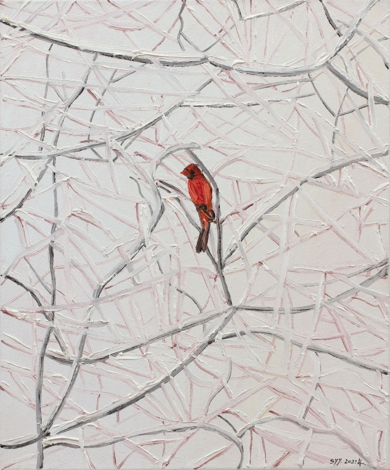 孙瑶瑶《红色小鸟》｜ Sun Yaoyao, Red bird布面油画 Oil on canvas60x50cm，2021