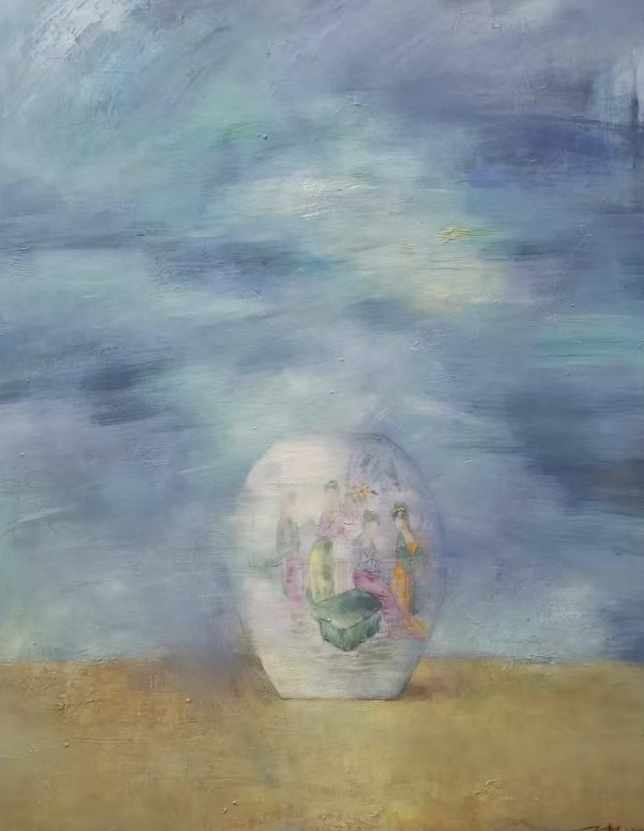 《瓶·静 08 Vase 08》，布上油画100x80 cm，2021