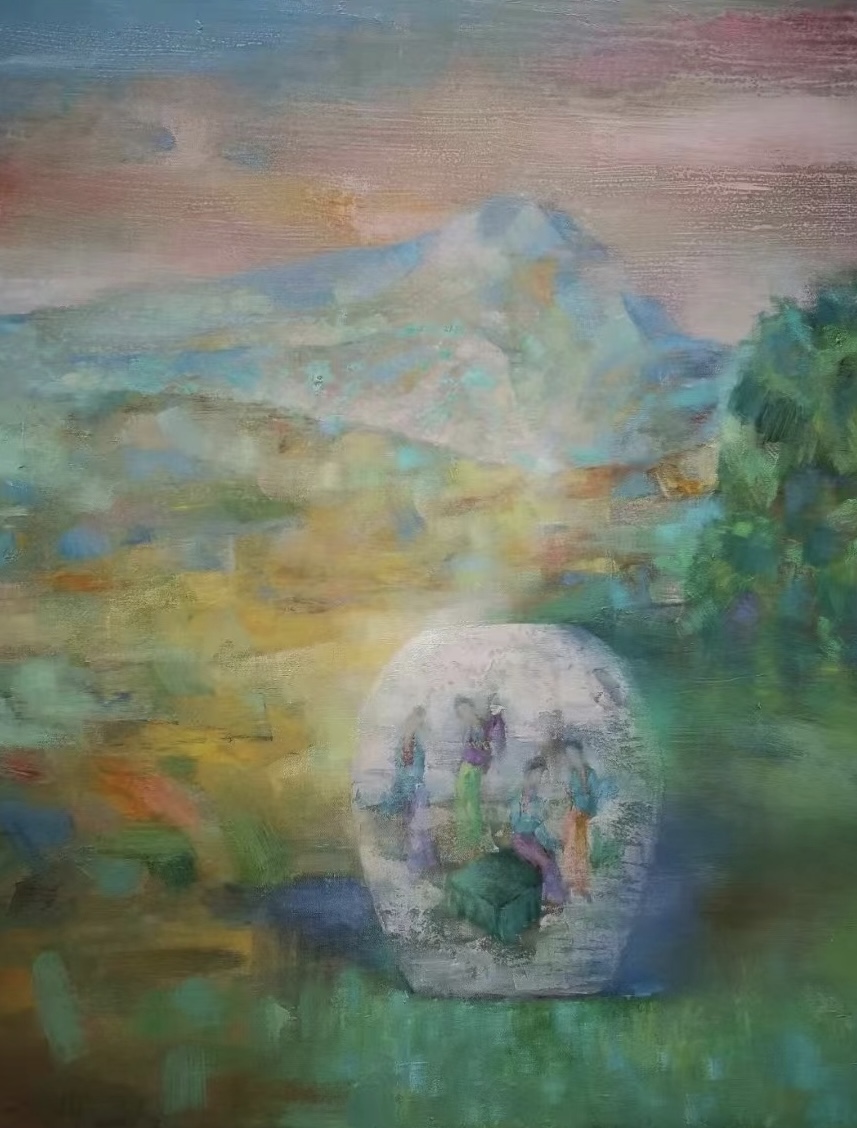 《瓶·静03 Vase 03》，布上油画80x120 cm，2021