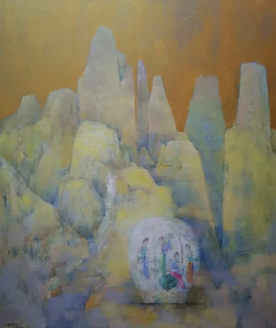 《瓶·静 12 Vase12》，布上油画150x130 cm，2021